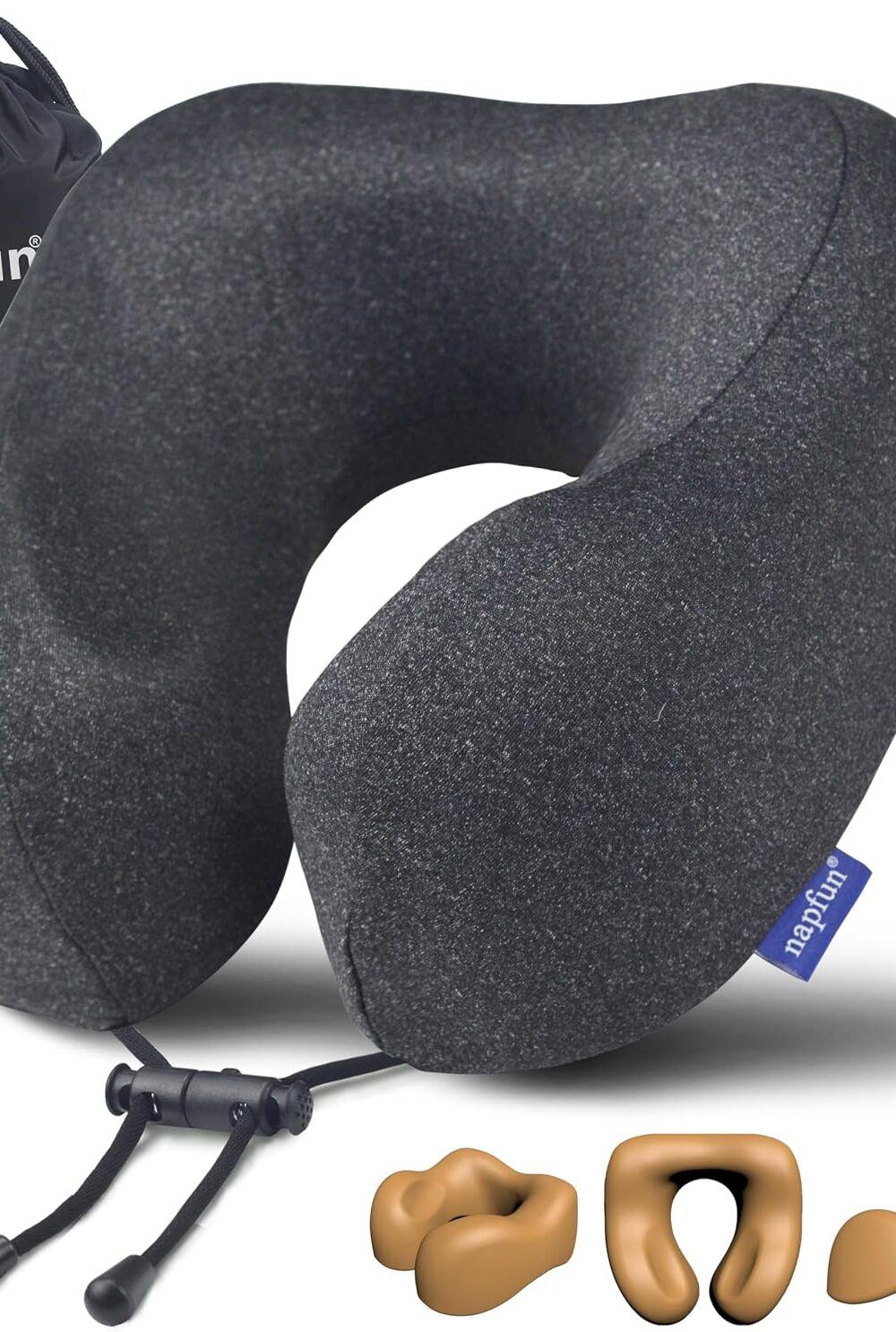 napfun Neck Pillow for Travel, Memory Foam Airplane Pillow, Full Black | 360° Neck Support, Upgraded 100% Memory Foam for Airplane, Car, Train, Bus, Office Sleep, Travel Essentials for Long Flights