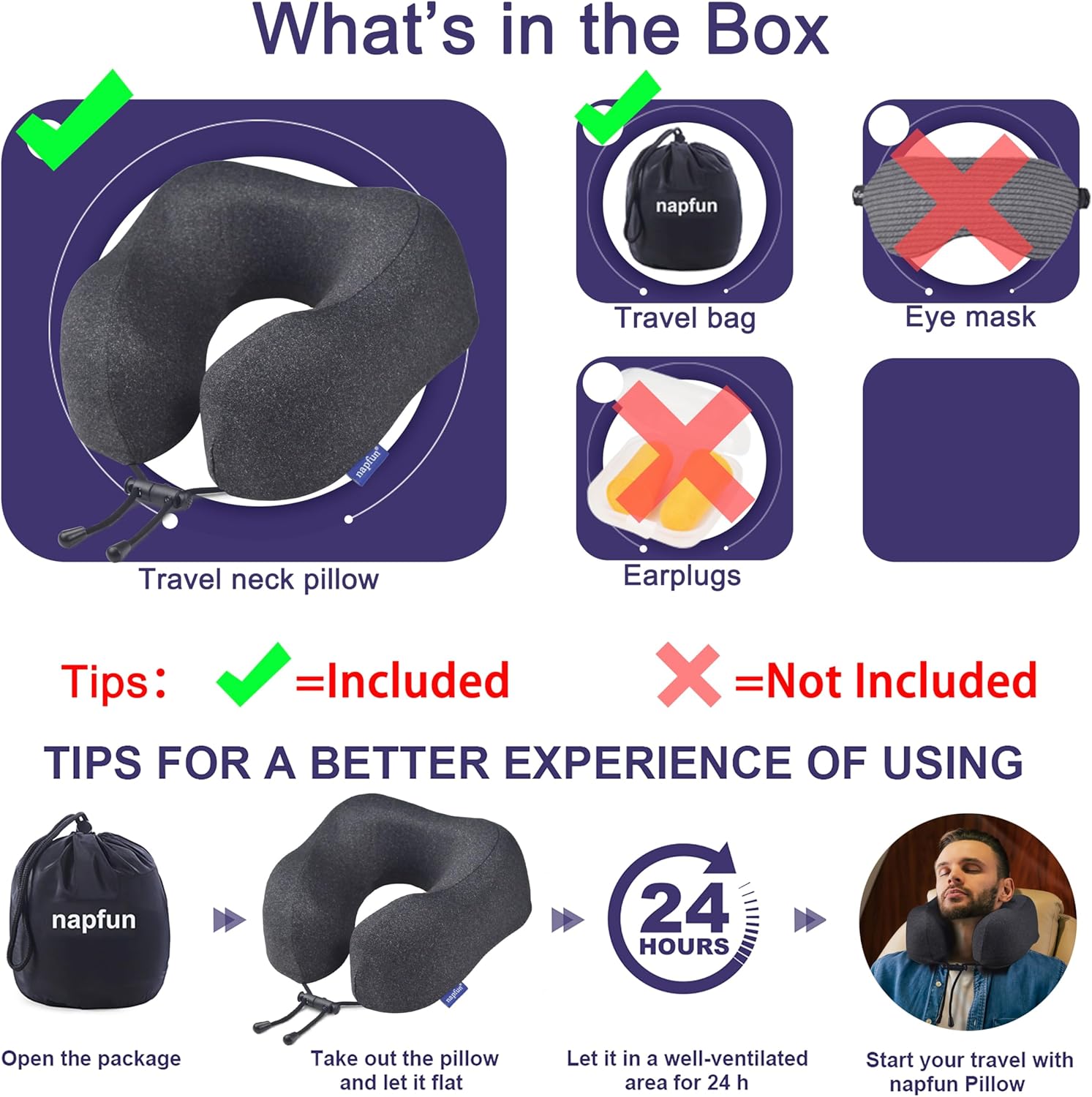 napfun Neck Pillow for Travel, Memory Foam Airplane Pillow, Full Black | 360° Neck Support, Upgraded 100% Memory Foam for Airplane, Car, Train, Bus, Office Sleep, Travel Essentials for Long Flights - Image 6