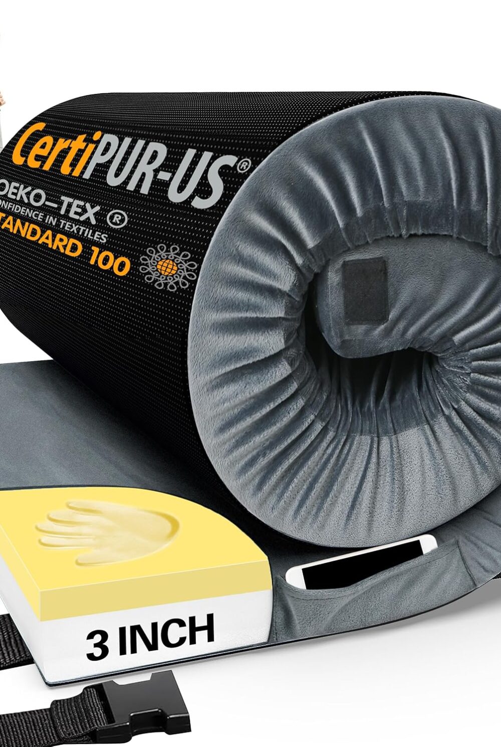 CYMULA Memory Foam Camping Mattress Pad, CertiPUR-US Sleeping Mat, Portable Roll Up Mattress for Adults, Camping Bed Pads for Sleepover, Car Bed with Travel Bag
