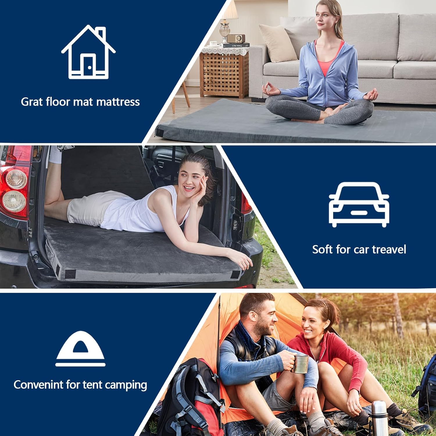 CYMULA Memory Foam Camping Mattress Pad, CertiPUR-US Sleeping Mat, Portable Roll Up Mattress for Adults, Camping Bed Pads for Sleepover, Car Bed with Travel Bag - Image 4
