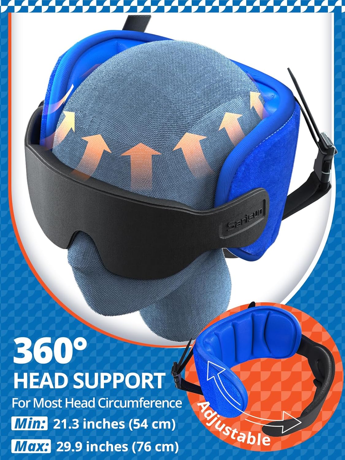 SARISUN Travel Pillows for Airplanes, Stable Head Support, Travel Essential | Airplane Pillow with 3D Eye Mask, Seat Strap Secures to Headrest, Stop Bobblehead, for Long Flight Road Trip Sleeping, Black - Image 5
