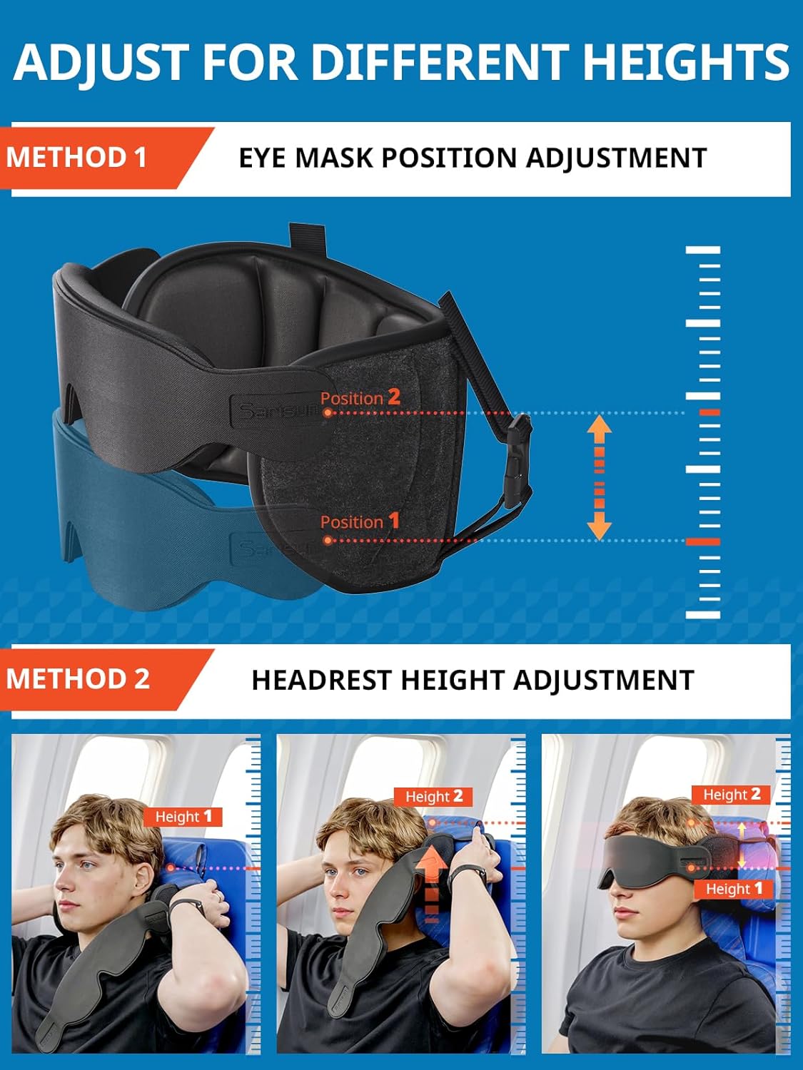 SARISUN Travel Pillows for Airplanes, Stable Head Support, Travel Essential | Airplane Pillow with 3D Eye Mask, Seat Strap Secures to Headrest, Stop Bobblehead, for Long Flight Road Trip Sleeping, Black - Image 7